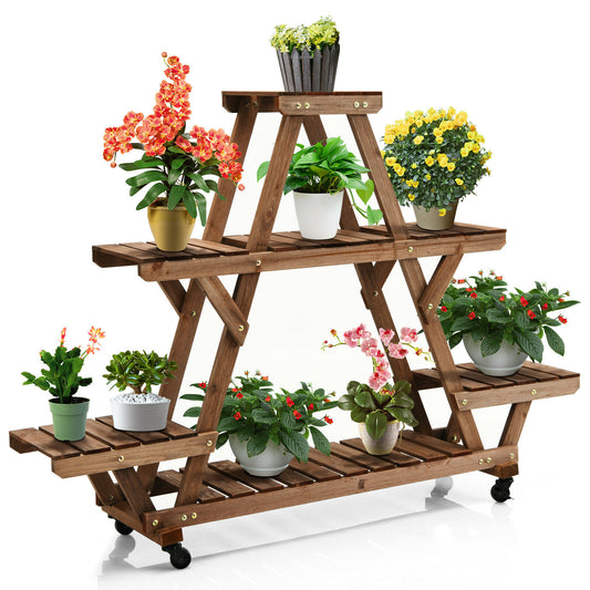 4 Layers Garden Rolling Trolley Plant Stand Rack Shelf